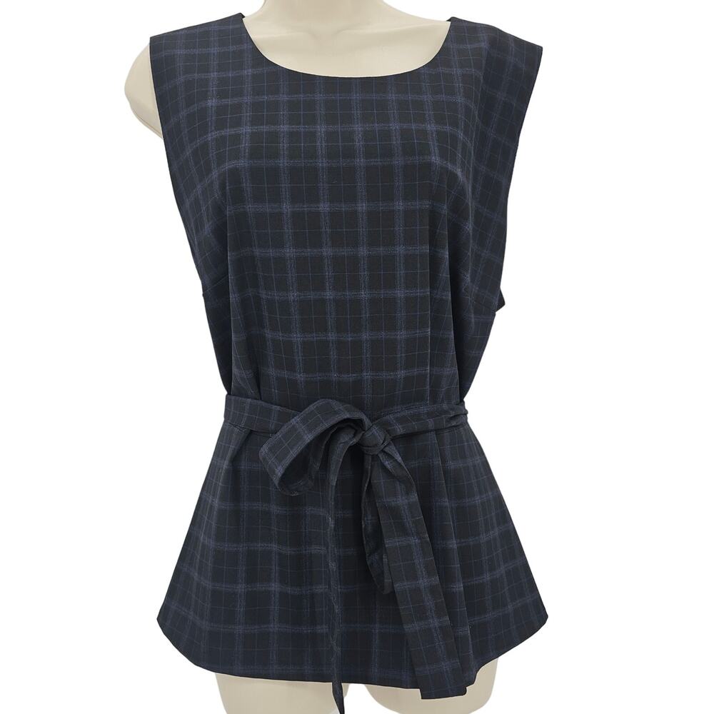 Plaid Sleeveless Top with Belt